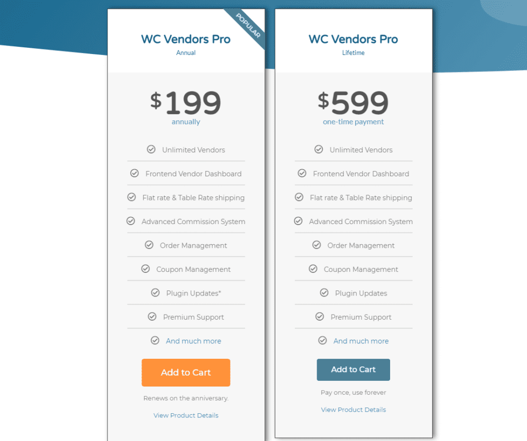 Pricing of WC Vendors Plugin - WordPress Marketplace Plugin